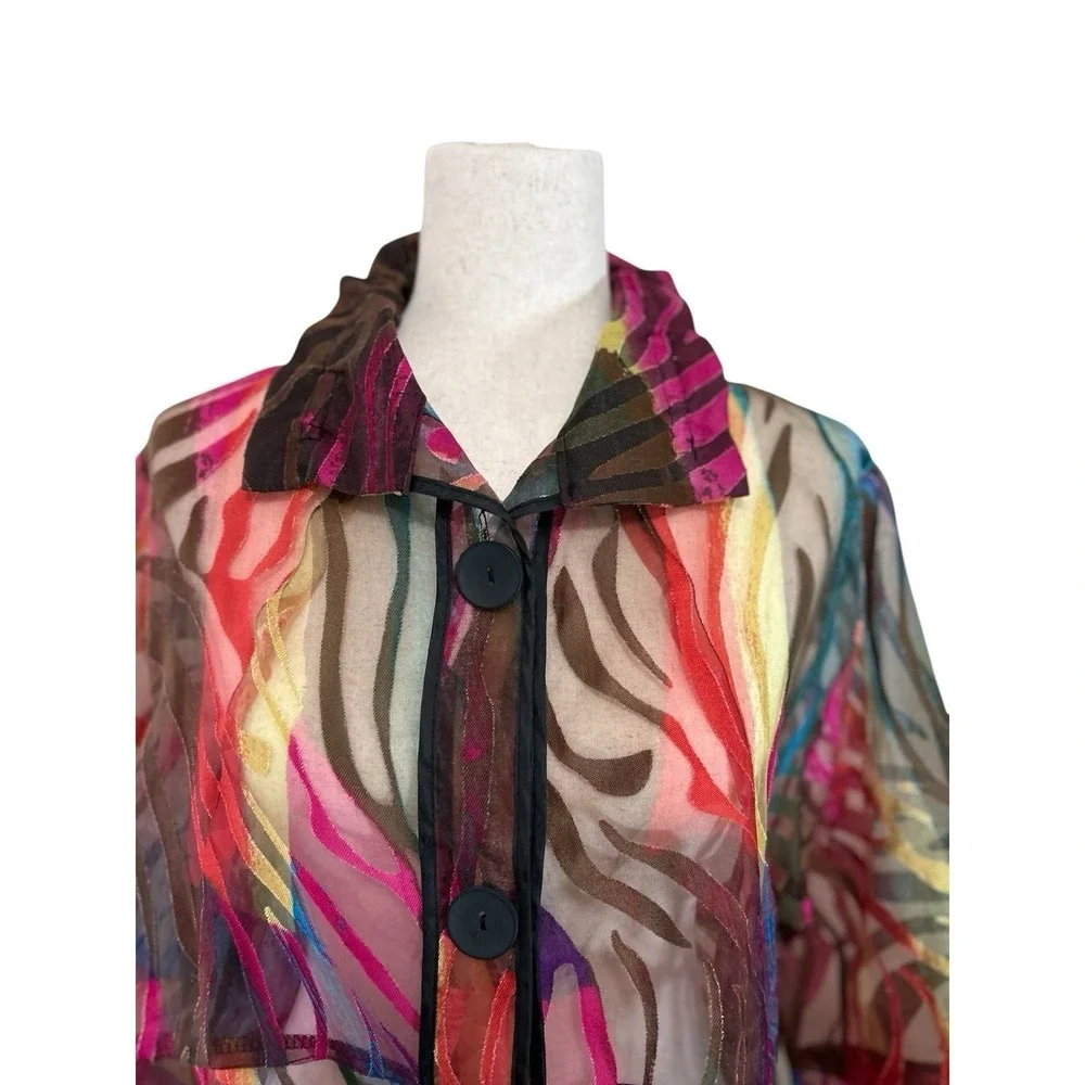 DAMEE Inc. Sheer Blouse Jacket Rainbow Wired Collar XL Maximalist Art to Wear - Picture 4 of 10